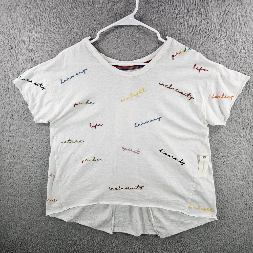 Anthropologie‎ Pilcro Pride Inclusivity Embroidered Cotton Tee White Small NEW